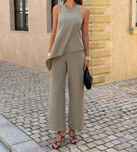Two Piece Set Women Outfit 2026 Spring Summer New Solid Color Halter Backless Irregular Vest & High Waist Casual Pants Set