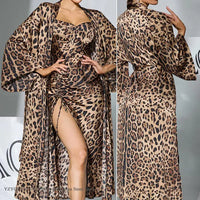 Sexy Leopard Nighty&Robe Set Nightgown Female Long Bathrobe Home Dress Spring Summer New Sleepwear Lingerie Loose Loungewear