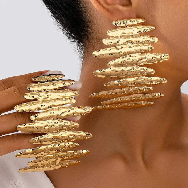 Large Metal Stamping Post Earrings for Women Textured Fashion Jewelry Hammered Geometric Holiday Trendy New Styles Gifts MQF199