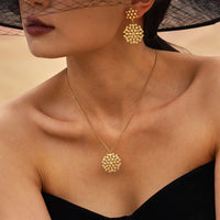 Ferris Wheel Waterproof Stainless Steel Gold Plated Flower Bouquet Pendant Necklace Earrings Ring for Women Luxury Jewelry