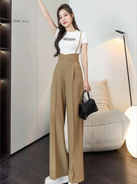 Summer Female Queen Casual Versatile High Waisted Overalls with Suspenders Wide Leg Pantsfor Women Daily Wear
