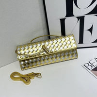 Women'S Checkered Woven Clutch Bag Gold Knot Clasp Convertible Strap Multi-Color