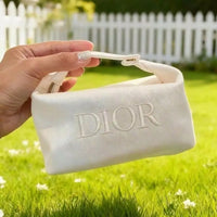 ’S Bag Elegant White Canvas Cosmetic Storage Bag Handheld Embroidered Logo Travel Toiletry Pouch Multi-Purpose Daily Carry