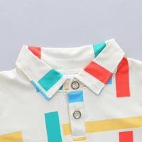 Infant and Toddler Summer Four-Color Striped Full-Print Polo Shirt and Shorts Set with Lapels