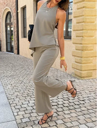 Two Piece Set Women Outfit 2026 Spring Summer New Solid Color Halter Backless Irregular Vest & High Waist Casual Pants Set
