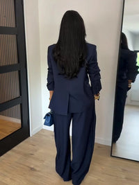 Casual Women'S Pants Set Full Sleeve One Button Jacket Straight Bottom Female Solid Sets 2026 Summer Fashion Chic Lady Outfit