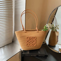 French-Style Woven Tote Bag Beach Vacation Style Single-Shoulder Bag, Large-Capacity Handbag Fashionable Market Basket Straw Bag