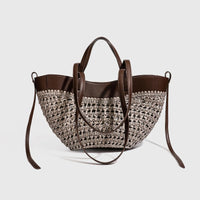 Women Large Faux Straw Woven Market Basket Tote Bag Color Block Drawstring Shoulder Crossbody Purse Summer Beach Vacation 2026