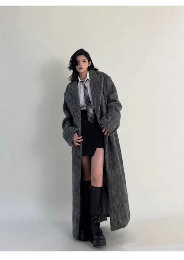 Manteau long oversize en laine, gris