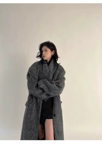 Manteau long oversize en laine, gris