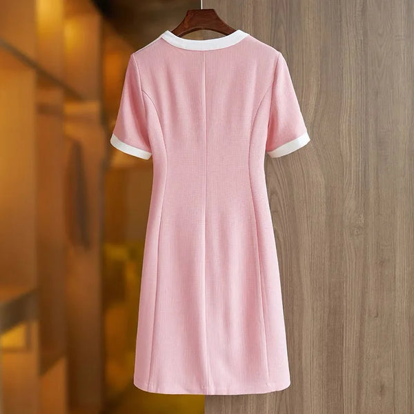 Robe Mi-Longue Femme Bicolore Col Rond Manches Courtes