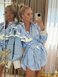 Robe chemise rayée bleue femme élégante chic avec ceinture