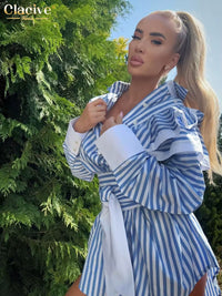 Robe chemise rayée bleue femme élégante chic avec ceinture