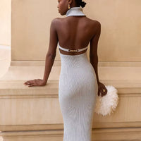 Robe de Soirée Femme Dos Nu en Maille – Robe Maxi Élégante & Glamour